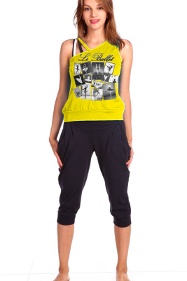 Женский домашний костюм с бриджами и майкой 33м желтый
